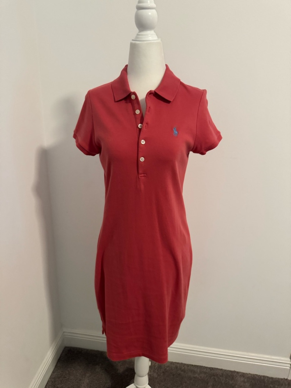 Ralph Lauren Coral Polo Shirt Dress with Blue Logo